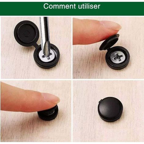 100 Pièces Cache Vis Plastique,Bouchon à Vis en Plastique,Couvercle à vis,Cache-vis de rondelle,Couvercle Décoratif à Vis (Noir) (1/3)