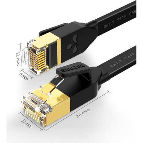 CAT 7 Câble Ethernet 5m fiches RJ45 Réseau Gigabit Lan Câble Plat avec 600 MHz pour Nintendo Switch Routeur Consoles de Jeux Noir (1/4)