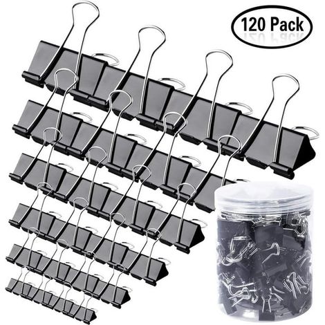 Lot de 120 pinces à dessin métalliques, trombones réutilisables multi-usages pour papiers, fournitures de bureau, 6 tailles assorties 15/19/25/32/41/51mm. (1/5)