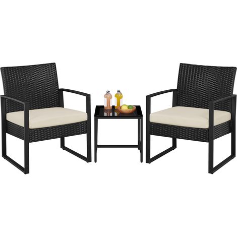 Homevive Juego de Sillas y Mesa Exterior Conjunto de Muebles Exterior Terraza Juego de Silla de Ratán para Jardín Balcón con Cojines Impermeable Beige (1/5)
