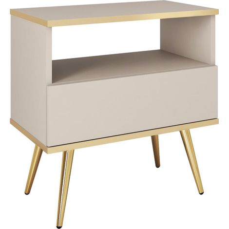 Comodino, Beige, gambe dorate, 54 x 59 x 39 cm (1/5)