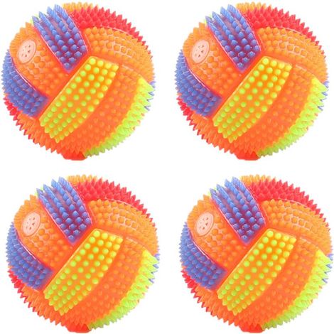 Un ensemble de 4 balles texturées, en relief, lumineuses et sonores, adaptées aux chiens de petite et moyenne taille — un jouet à mâcher et un stimulant rebondissant. (1/5)