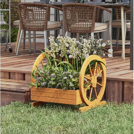 Fioriera su piedistallo a 3 livelli con ruote decorative, drenaggio, legno di abete, teak DESVIAE (1/5)