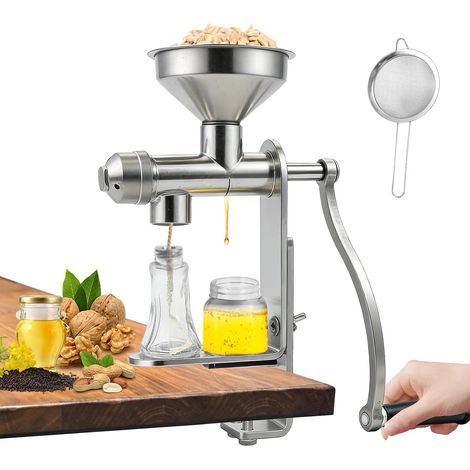 Presse à Huile Manuelle avec Filtre, Extracteur d’Huile en Acier Inoxydable pour Usage Domestique, pour Arachides, Graines de Tournesol et Noix, Sans Électricité, Presse à Froid (1/5)