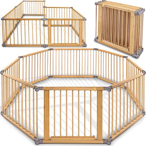 KIDUKU® 7,2 Meter Laufgitter grau XXL klappbar inkl. Tür, bestehend aus 8 Elementen, individuell formbar Laufstall Absperrgitter