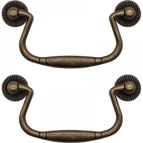 Set aus 2 antiken, klappbaren Schubladengriffen aus Bronze-Eisen, 99 x 50 mm, für Schranktüren, Kommoden, Küchen, Sideboards usw. Vintage-Retro-Landhausstil