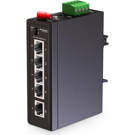 Commutateur Gigabit industriel à 5 ports, 4 ports 100/1000 Mbps, liaison montante 1 Gigabit, taille mini, rail DIN en métal et commutateur Ethernet mural (1/5)