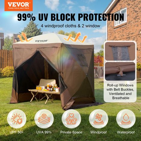 Tonnelle pop-up, 1,83x1,83 m, tente à moustiquaire escamotable polygone à 4 côtés, abri solaire à réglage rapide avec 4 toiles coupe-vent amovibles, fenêtres en maille, sac de transport, marron (1/5)