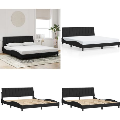 Cadre de lit sans matelas noir 180x200 cm velours - Lit Double - Chambre À Coucher - Cadre De Lit - Tête De Lit - Velours - Home & Living (1/5)