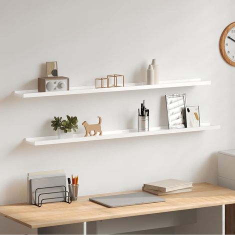 vidaXL Estantes de pared 2 unidades blanco brillo 115x9x3 cm (1/5)