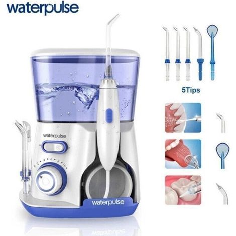 Hydropulseur Dentaire,Irrigateur Oral Electrique - 10 niveaux de pression - 5 embouts inclus -800ML pour Soins dhygine Buccale Bleu