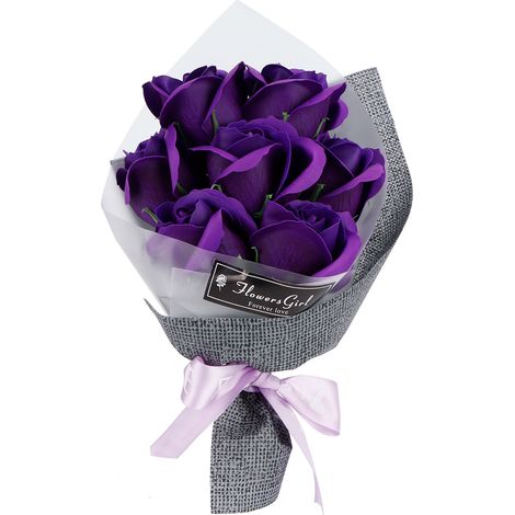 Bouquet de roses artificielles en savon, fausses fleurs violettes, pour cérémonie de mariage ou cadeau de Saint-Valentin (1/5)