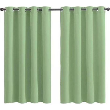 Ensemble de 2 Panneaux de Rideaux Courts à Oeillets - Occultant Isolant Thermique Vert Sauge - pour Chambre, Cuisine, Salle de Bain 28x36 Pouces (K30)