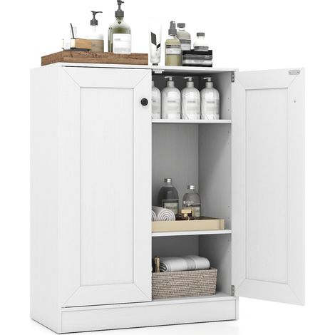 Costway – Armoire de rangement en bois blanc – 2 étagères réglables – Sécurité anti-basculement – Dimensions 60 x 30 x 80 cm (1/5)