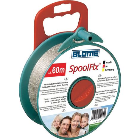 Corde à linge extérieure 60 m – Résistante aux UV – Épaisseur 3,5 mm – Bobine avec tambour rotatif et verrouillable – Blome