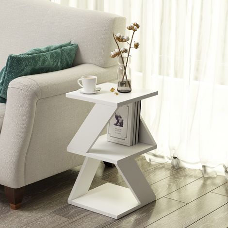 Mesa de Centro Rubiana, 2 Compartimentos, Forma Rectangular, Tablero de Madera Melaminada, 30x30x50h cm Blanco (1/5)
