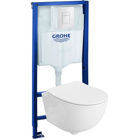 GROHE Bâti-support Solido + Lavita WC Brava suspendu blanc sans bord + panneau de commande Delta 25 blanc  Kit complet WC