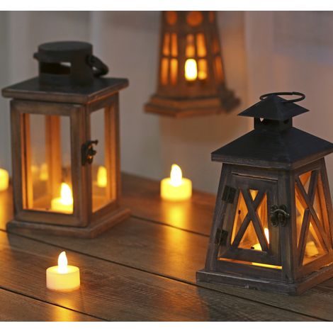 – Lanterne portacandele rustiche in legno, per interni/Halloween/centrotavola (15,515,527 cm)