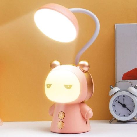 Vvikizy lampe de bureau pour le soin des yeux Lampe de bureau LED de dessin animé, Rechargeable par USB, créative, deco poser Rose (1/4)