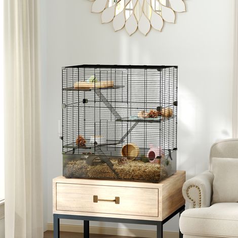 Jaula para Animales Pequeños con Múltiples Niveles Bandeja y Accesorios Incluidos 73x47x80 cm Negro (1/5)