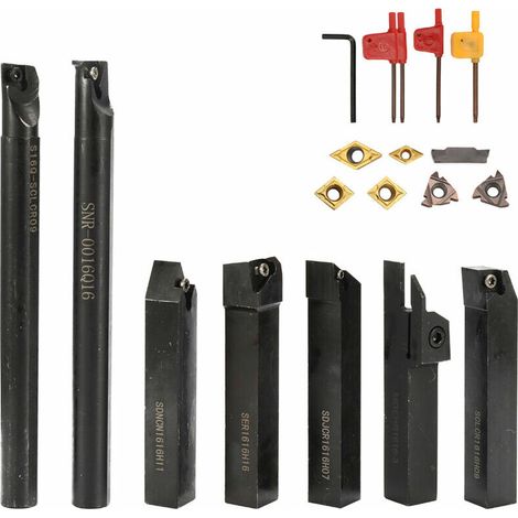 royaluxe - 16mm tige 7 pièces avec clé à insérer en carbure ensemble de bricolage tour en acier en métal support de barre d'alésage outil de tournage (1/5)