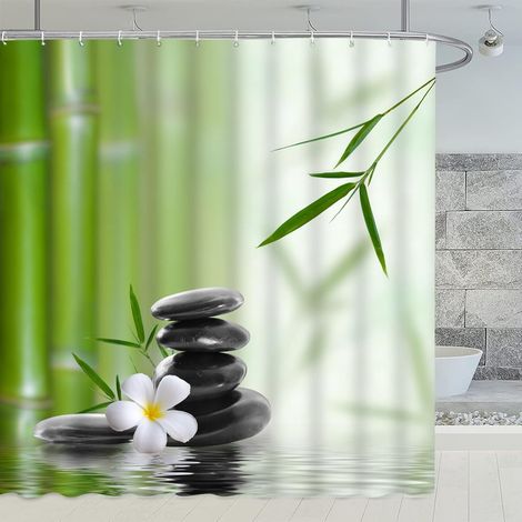 Rideau Douche 90x180, Rideaux Douche Lavable Rideau Douche Vert Bambou Galet Lavable en Machine Imperméable Baignoire (1/5)