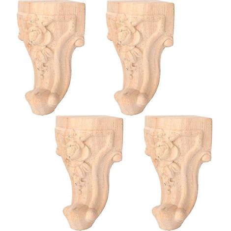 Quatre pieds de meubles en bois avec décorations sculptées : pieds de canapé, pieds d’armoire en bois massif de style classique, pieds de table, supports de cadre de lit, adaptés à la rénovation de me (1/5)