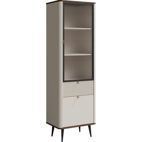 Étagère Lufela 102, Cachemire + Noyer, Fermé, Avec tiroirs, Avec des portes, Verre trempé, MDF, Stratifié, Le nombre de portes: 2, Nombre de tiroirs: 1, 191x60x40cm (1/4)