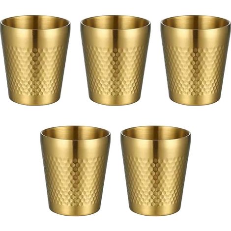 Tasses en Acier Inoxydable Gobelet Inox Double Paroi Verre Camping Sans Anse Empilables Motif Martelé Gobelets Incassables pour Eau Café Bière Jus Doré (1/5)