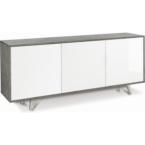 Aparador diseño moderno 3 puertas aparador salón cocina Perth - Gris - Blanco