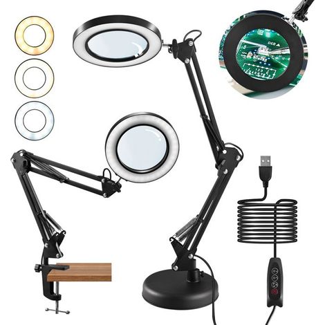 TTLIFE 2 en 1 Loupe de Lecture avec Lumière et Support, 10X Lampe Loupe en Verre Véritable, Bras Métal Réglable, 3 Modes Couleurs (1/5)