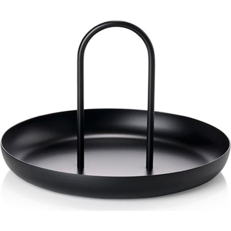 Plateau de service rond en métal noir avec poignée, style moderne minimaliste, plateau de rangement portable pour table. (1/5)