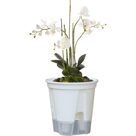 Pot Transparent Pot de Fleurs de Montagne Verde YL120 Blanc avec Soucoupe Transparente - Autohydratation, Contrôle des Racines, 5 Pièces - Diamètre 12 cm, Hauteur 14 cm (1/5)