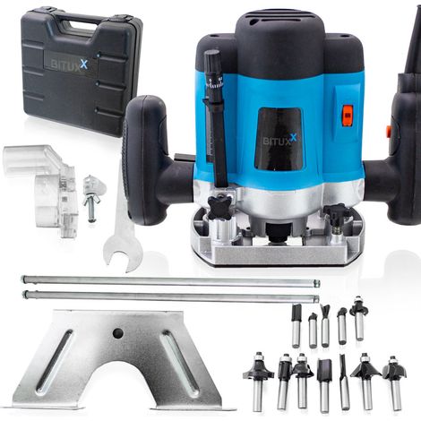 Bituxx 1200W Oberfräse Fräse Kantenfräse Holzfräse Parallelanschlag, Absaugadapter inklusive 12 tlg. Fräser Set
