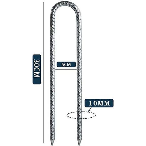 4 x 30 cm - Piquets d'armature en acier galvanisé - Piquets d'ancrage en U - Piquets d'ancrage pour tentes, tonnelles, châteaux, tentes, trampolines, filets de football, etc,,argen (1/4)