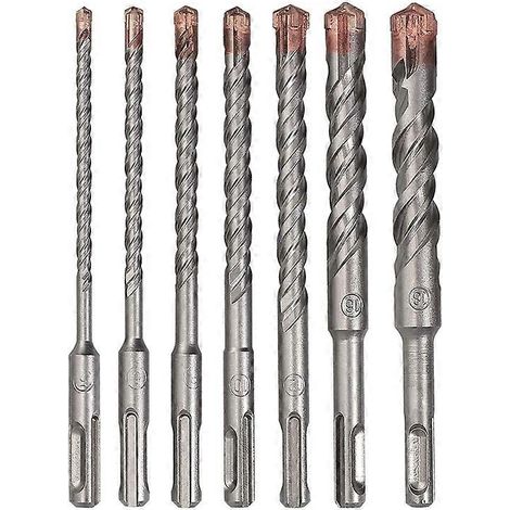 Ensemble de 7 forets à percussion SDS Plus de 5 à 18 mm en alliage dur, pour le béton et la maçonnerie. (1/4)
