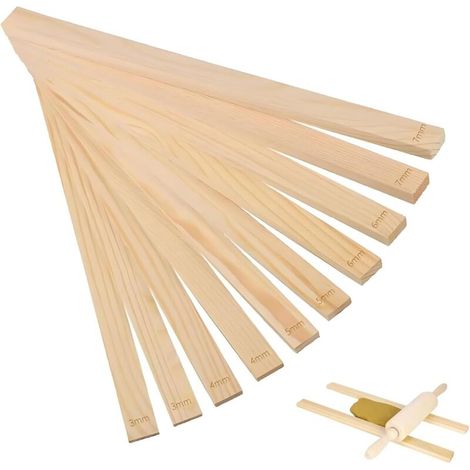 10 x Pottery Rolling Guide Sticks 3/4/5/6/7 mm, Wooden Tools for Depth Guide and Rolling Pin for Crafts Pottery (1/5)