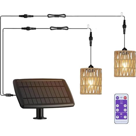 Lampe solaire suspendue en rotin pour extérieur balcon avec télécommande - Suspension - Panier suspendu - Abat-jour sans électricité - Étanche - Éclairage extérieur de jardin et camping - Câble de 5 m