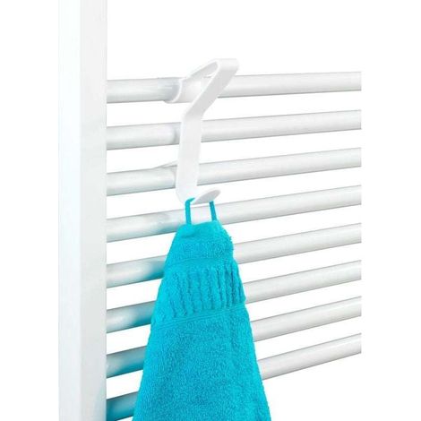 Crochet radiateur sèche serviette universel Flexi, crochet pour radiateur sèche serviette rond pour suspendre serviette et peignoir, Plastique, 2,5x13,5x8,5 cm, Blanc (1/4)