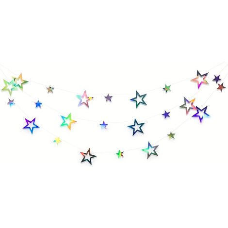Guirlande étoiles Pailletées - Effet Holographique Multicolore - Décoration Fête Disco Mariage Anniversaire - 4 Mètres (1/5)
