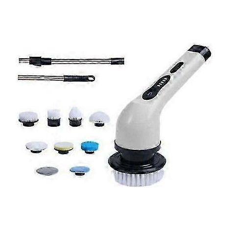 Brosse de nettoyage électrique sans fil, brosse de nettoyage sans fil avec 9 têtes de brosse remplaçables, balai électrique avec (1/2)