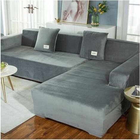 pair Housse de canapé d'angle extensible Protection anti-taches Gris clair Convient pour canapés 90-140cm Facile à nettoyer (1/5)