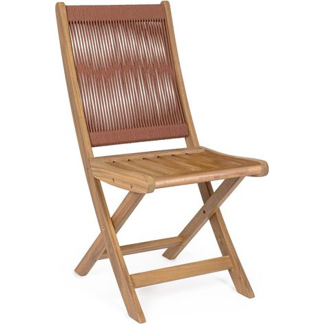SEDIA PIEGHEVOLE LEGNO ACACIA DA ESTERNO CON CORDA INTRECCIATA CORALLO 42X61X90