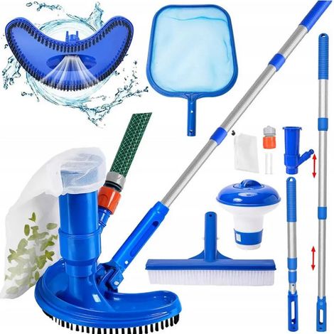 Tête d'aspiration piscine avec perche alu télescopique 112cm, brosse 10", filet, distributeur chimie - Alovez-WCY