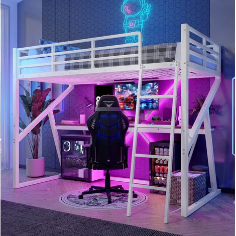 lit enfant mezzanine bureau 90x200 métal blanc OKMYHOME (1/5)