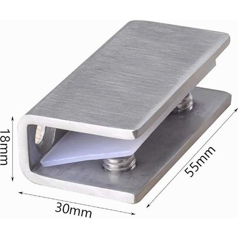 Lot clips contemporains acier inoxydable pour porte douche verre fixation murale 8-12 mm (1/3)