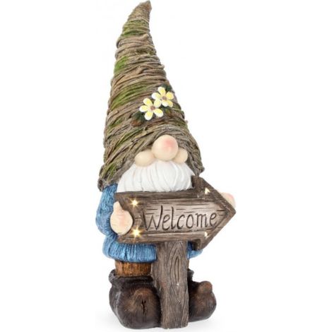 Gnomo Hansel Colorato con Welcome munito di Led per uso interno ed esterno.