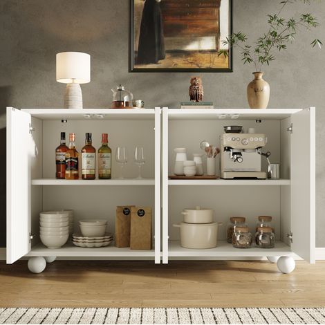 MEUBLIV Credenza contenitore 120x35x71 cm bianca – ripiano regolabile e anti-ribaltamento (1/5)