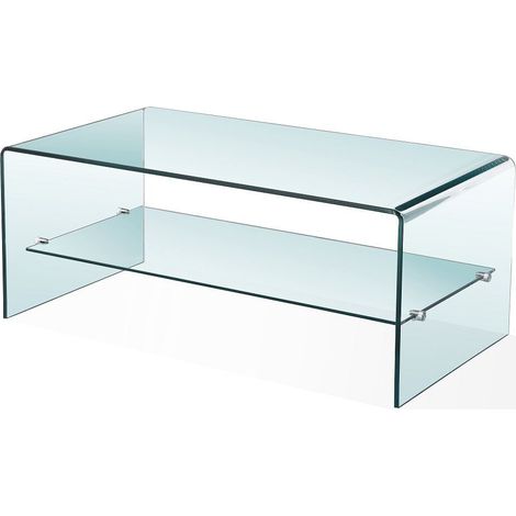 Luna Clear Glass Coffee Table with Shelf (1/2)