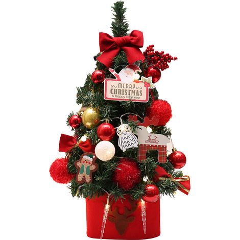 Petit sapin de Noël, mini sapin de Noël de 1,5 pied, petit sapin de Noël artificiel de table avec lumières et ornements d'arbre pour la décoration de Noël YMYNY (1/3)